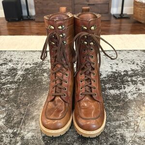 Stuart Weitzman Brown Leather and Fur Combat Boots Size 9